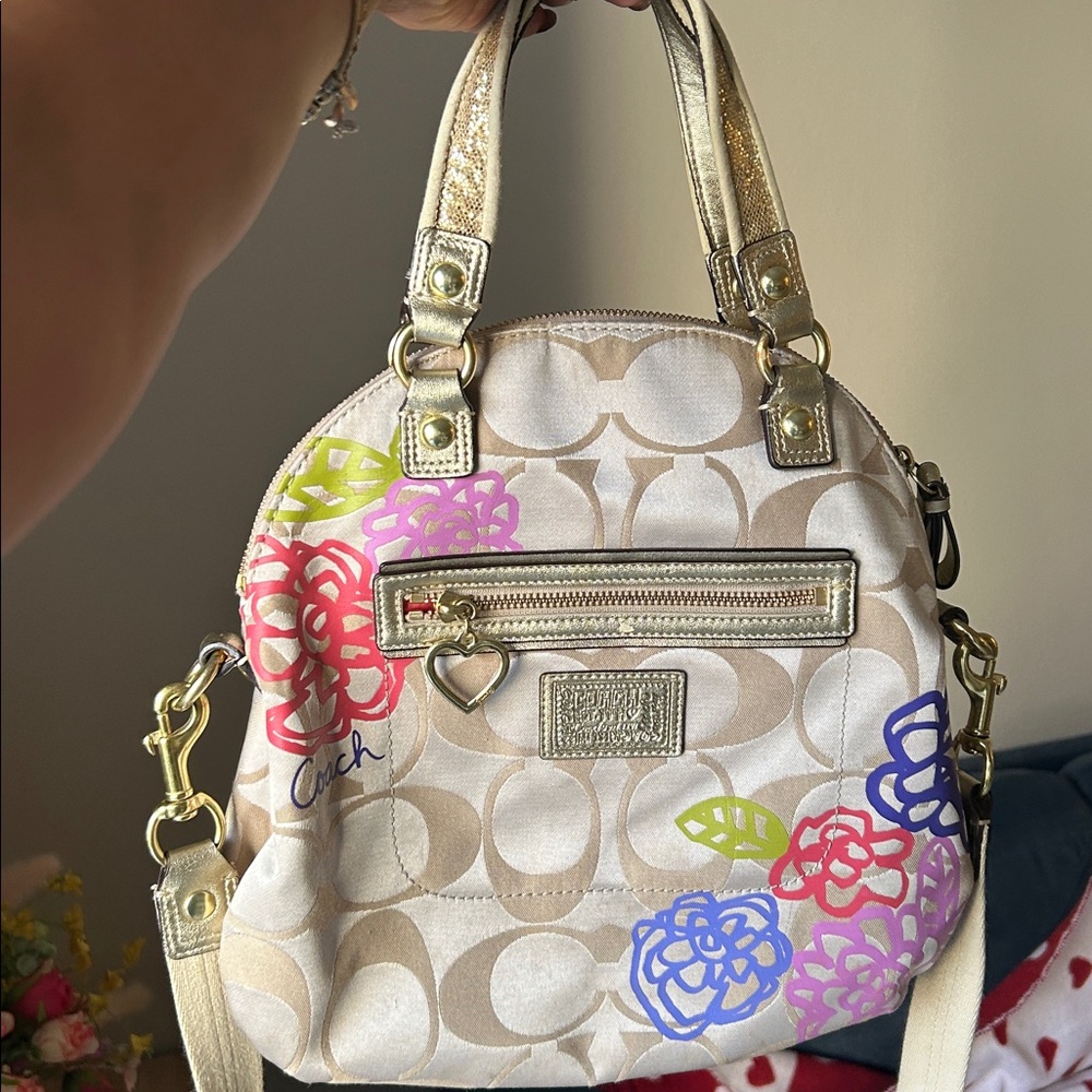 Coach poppy Beige and Multicolor Floral Handbag